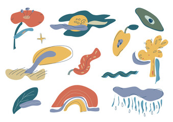 Abstract nature flowers leaves and trees hand drawn