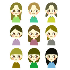 ポップで可愛い女の子のアイコン セット