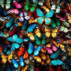 Colorful background made of many different butterflies in different colors and shapes