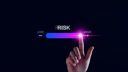Risk management and chance to increase exposure for financial investment, projects, engineering, business. get maximum profit. Concept with manager's hand slide to high level. Fully open to risk.