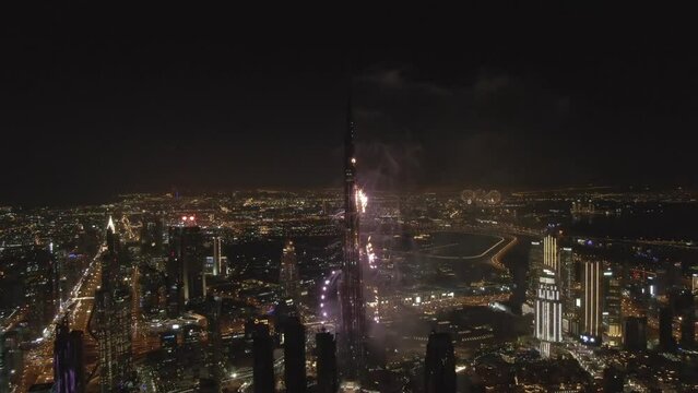 Drone shoots night salute from tower Burj Khalifa