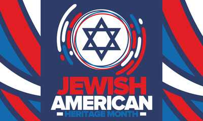 Jewish American Heritage Month. Jewish American contribution to the history United States. Celebrated annual in May. Star of David. Israel symbol. Vector poster, creative illustration