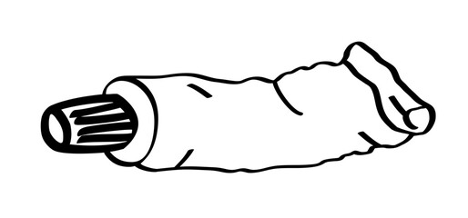 Cartoon drawing tube or container. Healthy, medical or cosmetic packaging icon. cream or toothpaste tube. Ointment logo. Salve sign. Glue tube. Paint tubes. Blank closed creme