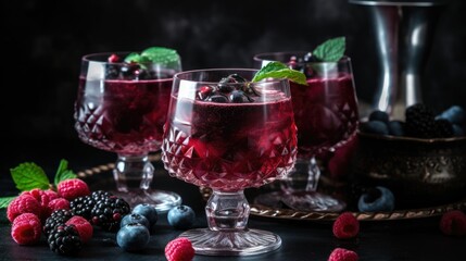 Obraz na płótnie Canvas Berry Drink in Cocktail Glasses AI generated