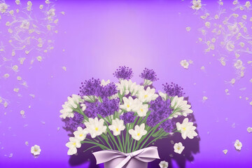 Illustration of flowers on a purple background. International Women's Day. With Generative AI tehnology.