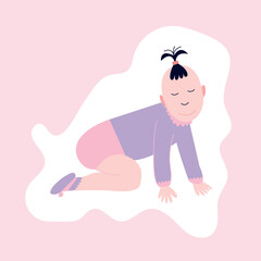 Baby girl vector illustration. Toddler flat style card for he or she party