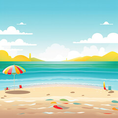 Fototapeta na wymiar ai generated illustration of beautiful tropical island sea beach landscape colorful umbrella,