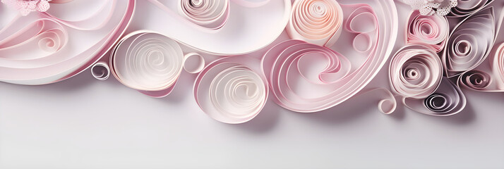 Quilling, paper craft, abstract background, pink. White background. With Generative AI tehnology.