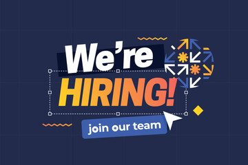 Hiring recruitment open vacancy design info label template. We are hiring join our team announcement lettering with modern design elements
