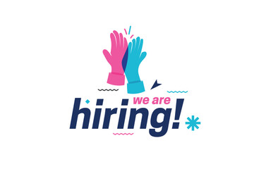 Hiring recruitment open vacancy design info label template. We are hiring join our team announcement lettering with modern design elements