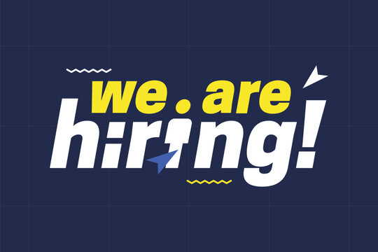 Hiring recruitment open vacancy design info label template. We are hiring join our team announcement lettering with modern design elements