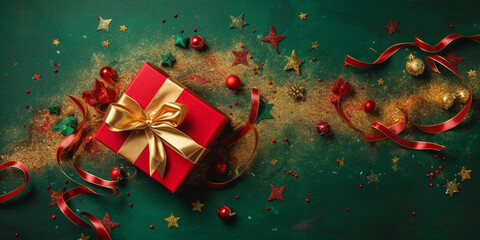 Sfondo natalizio. Regali di Natale. Spazio per messaggio. Ai generated.