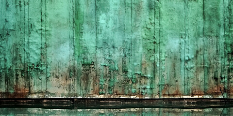 Obraz premium A vibrant green wall covered in a textured pattern of gasoline and concrete blue is a striking contrast to the turquoise backdrop. - Generative AI