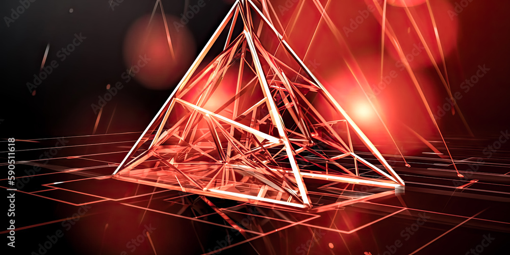 Aufkleber a mysterious geometric triangle composed of orange origami paper and metal is set against a muted ba