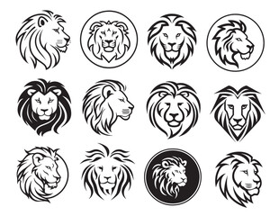 Lion face label set hand drawn sketch illustration