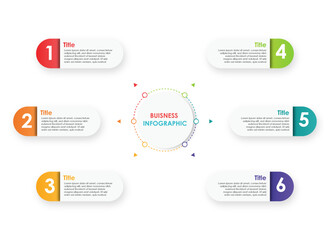 Business infographic process with circle template design with 6 options or steps. Professional infographic or info chart template isolated on white background with multiple colors	
