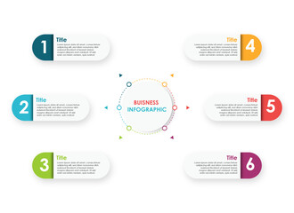 Business infographic process with circle template design with 6 options or steps. Professional infographic or info chart template isolated on white background with multiple colors	
