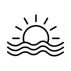 sun outline icon, summertime, sunny day icon, summer design elements, hot weather, sunlight icon outline black and white