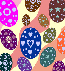 Easter eggs texture, vector illustration, egg, art, design, star, flower, heart.