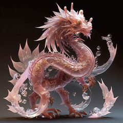 3D sculpture of a pink crystal dragon,chinese dragon statue