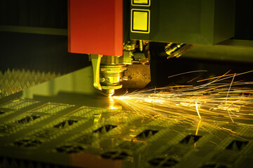 High-tech metal CNC,Metal sheet cutting laser tool in use.