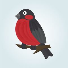 Fototapeta premium Vector cute bullfinch on a tree branch. Vector element for greeting card or christmas celebration banner