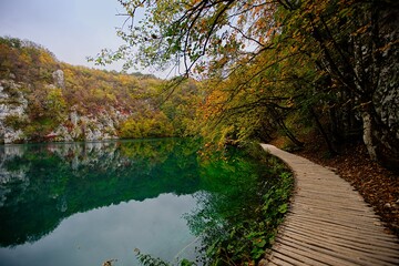 Plitvice Lakes National Park in Croatia in autumn.