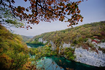 Plitvice Lakes National Park in Croatia in autumn.