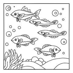 Design Aqua Fish Coloring Page Outline Art