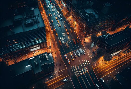 Nighttime Traffic In London Seen From Above. Generative AI