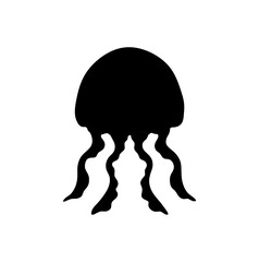 Vector isolated one single jellyfish with short tentacles colorless black and white outline silhouette shadow shape