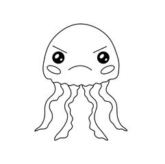 Obraz premium Vector isolated one single cute cartoon funny angry jellyfish colorless black and white contour line easy drawing