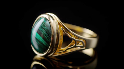 Ring with malachite stone set in gold. ma014# Created with Generative AI