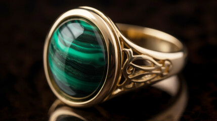 Ring with malachite stone set in gold. ma016# Created with Generative AI