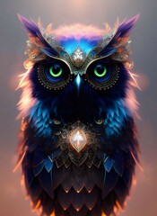 An Owl with Wings and Jewels. Generative AI