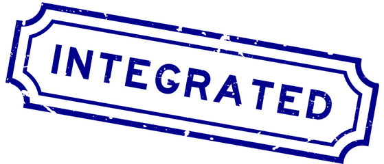 Grunge blue integrated word rubber seal stamp on white background