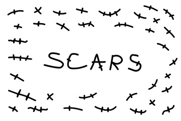 Obraz premium Doodle Hand Drawn Scratches Set. Pencil, pen or marker scrathes, scars, damage, animal, monster claw cute hand made kid icons. Y2K, Brutalism Scribble ink brush (Full Vector)