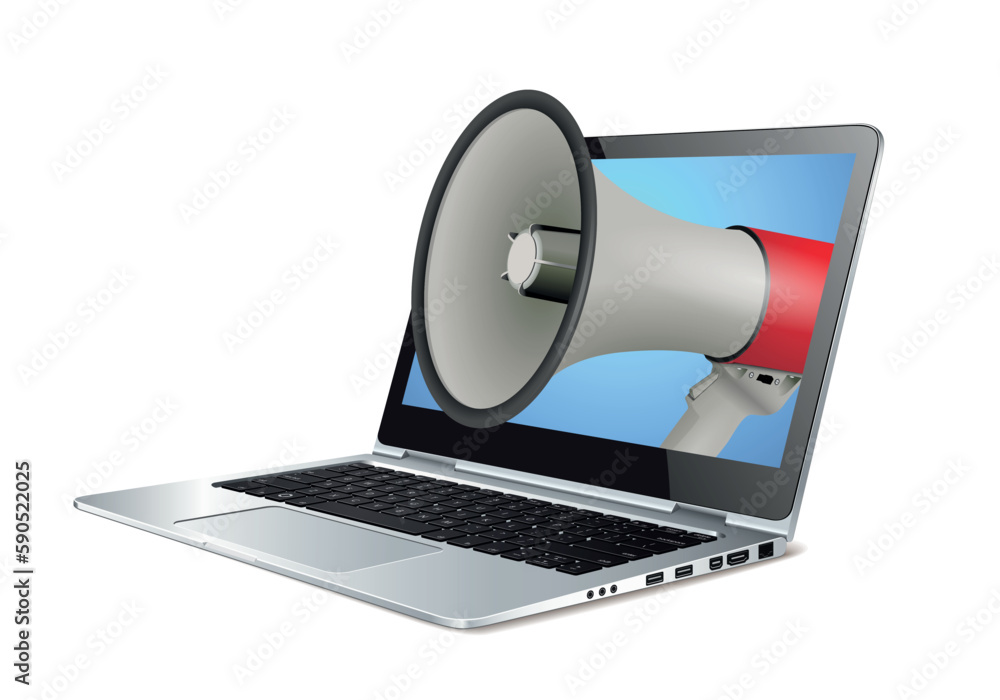 Wall mural laptop and megaphone - marketing concept