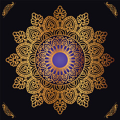 Luxury mandala design with golden ornaments on black background Title for islamic design
