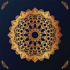 Luxury mandala design with golden ornaments on black background Title for islamic design

