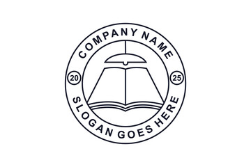 Light Bulb Lamp with Book for School University Label Badge Emblem Logo Design