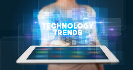 Person holding tablet, technology concept