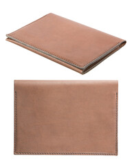 Very stylish leather money and credit card wallet. Handmade. Isolated on white background