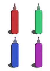 vector of four skincare bottles in different colors