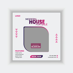 Modern Real estate agency social media banner template and colorful instagram post house sale template, Real estate web banner, facebook event and cover vector banner template 