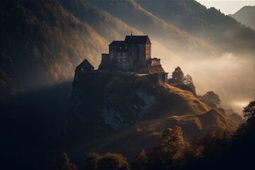Obraz premium sunset over the castle created with Generative AI technology