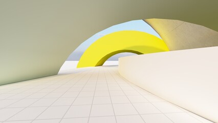 Abstract architecture background arched interior 3d render