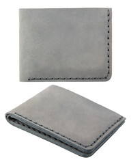 Very stylish leather money and credit card wallet. Handmade. Isolated on white background