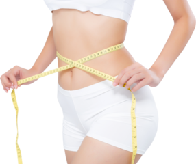 beautiful portrait asian woman diet and slim with measuring waist for weight, girl have cellulite and calories loss with tape measure, health and wellness concept.