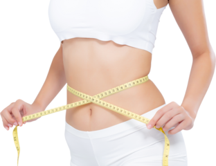 beautiful portrait asian woman diet and slim with measuring waist for weight, girl have cellulite and calories loss with tape measure, health and wellness concept.